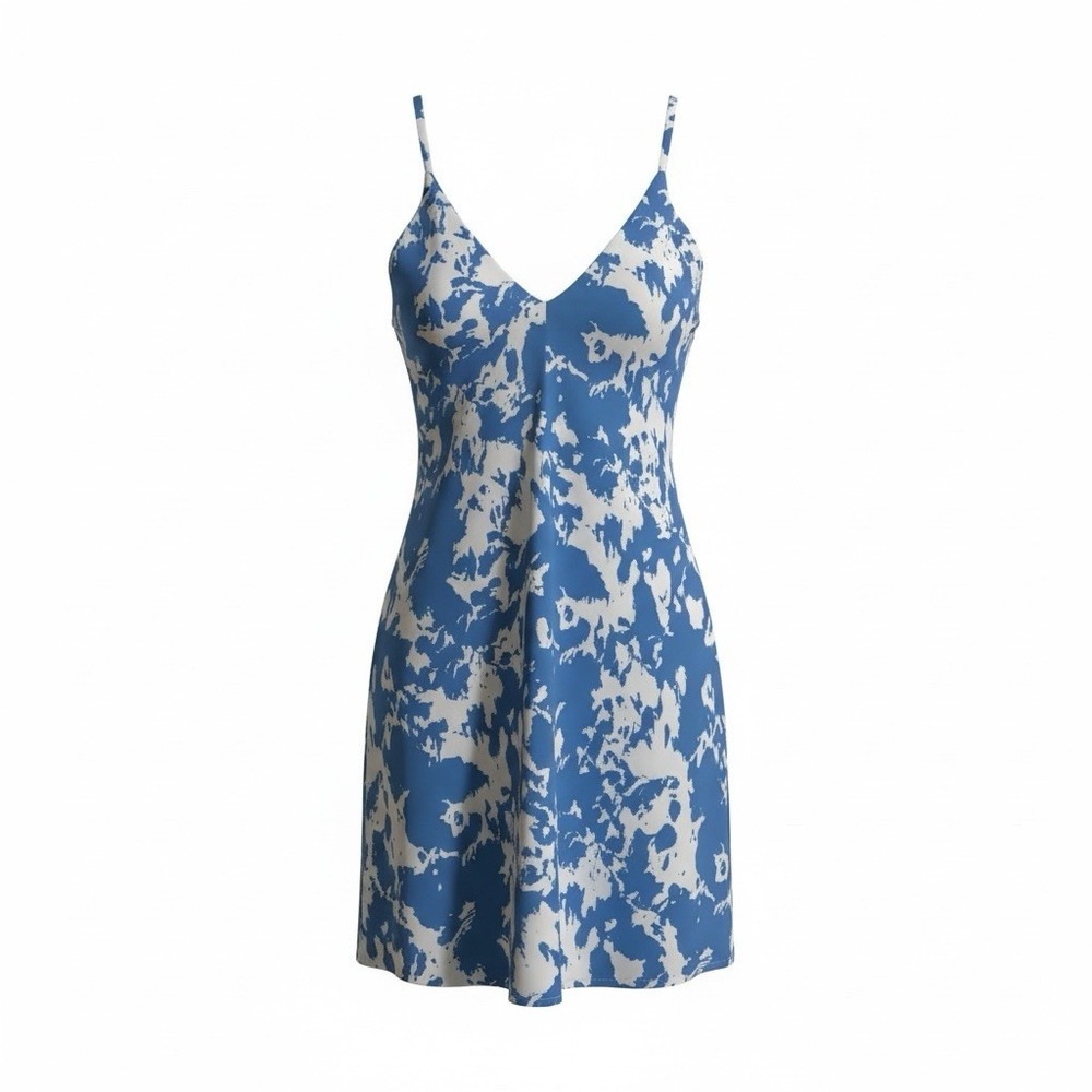 PINCH Slip Dress Womens M Blue White NEW‎ Abstract V-Neck Spaghetti Strap 2548DB